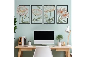 ESTART 4 st lotus väggdekor i metall abstrakt blommig linje konst skulptur | Minimalistisk väggdekor för sovrum blommor hängande väggskulptur för vardagsrum kök kontor och yogarum