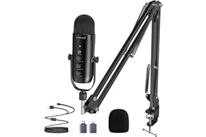 zealsound Microfono USB Kit, Podcasting Condensatore Pacchetto microfono per PC Phone, con adattatore Tipo C, Muto, Guadagno Manopola, Braccio, per Registrazione,TikTok Streaming,Youtube