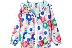 Bluesaly Jacket Girls Hooded Outwear Kids Windbreaker Windproof Toddler Long Sleeve Coat Sunscreen Anti-Fog Raincoat Clothes Baby Girl Outfits Zip Up Lightweight Soft Thin Age 1-7 Years