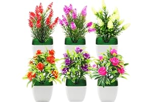 JINXIAN 6 pcs Artificial Plants Artificial Flowers in Pots 7.08 Inches Tall Artificial Mini Potted Flowers Fake Plants for Home Office Area Restaurant Outdoor Indoor Deco