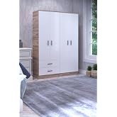 ABETE - 4 KAPILI 2 &Ccedil;EKMECELİ 2 ASKILIKLI GARDIROP - ATLANTİK &Ccedil;AM/BEYAZ