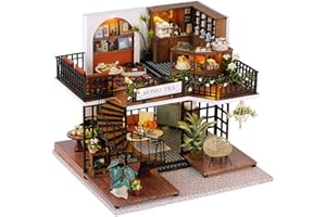 CUTEBEE Miniatura casa delle Bambole con mobili, Fai da Te Kit di Dollhouse di Legno Oltre a Prova di Polvere e Il Movimento della Musica, Scala 1:24 Creative Room Idea-Forest Teashop Regalo