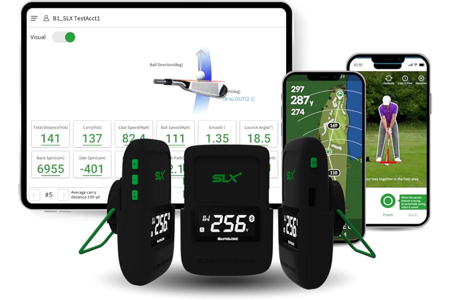 Swing Logic SLX Hybrid Mini Basic Portable Golf Launch Monitor - Golf Ball Distance, Ball Speed, Club Head Speed, Smash Factor, GPS Device with Swing Video Capture, App Included