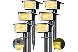 nipify 6 Pezzi Faretti Solari a Led da Esterno Giardino, [75LED/4 Modes/2-in-1] Lampade Solari da Giardino Potenti Luminoso Impermeabile Luci Solari da Esterno per Cortile Vialetto (Bianco caldo)