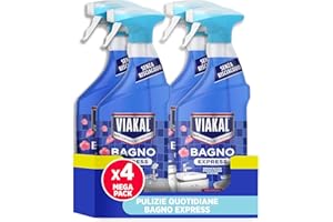 Viakal Express Spray Anticalcare Bagno, Confezione da 4 x 720ml, Fragranza Fiori Eleganti, Tecnologia Anti-Goccia, Elimina Fino Al 100% Di Calcare e Residui di Sapone, Con Segnalibro Viakal