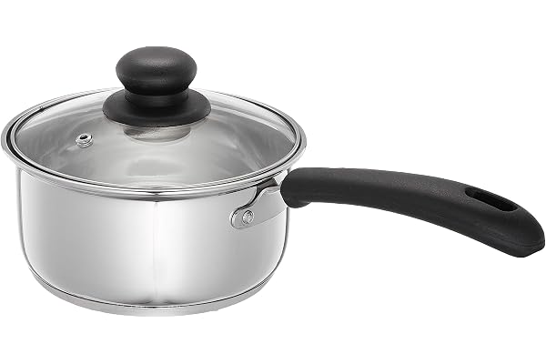 Amazon Brand - Solimo Stainless Steel Saucepan with Glass Lid Induction Base 16 cm 1500 ml