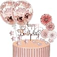 Kuchendeko-Set „Happy Birthday“ – Roségold Mit Sternen, Herzen & Konfetti-Ballon, Für Torten & Cupcakes – Nicht Essbar, Aber Super Hübsch!