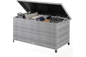CASARIA® Rattan Garden Storage Box 270L, with Wheels & Carry Handles | Waterproof & UV Resistant, Inner Lining, Pneumatic Gas