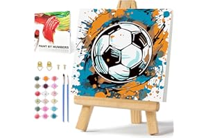 DAISEN ART Fußball Malen Nach Zahlen mit Rahmen und Box Malen Nach Zahlen Kleines Format Fußball Paint by Numbers Malen Nach Zahlen ab 5 7 8 Junge 20x20 cm