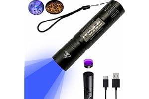 UNROEVS UV Flashlight Rechargeable 365nm Black Light Small Ultraviolet Flashlight for Pet Urine Detection,Resin Curing,Rocks and Minerals,High Definition Pure Ultraviolet（Battery Included）