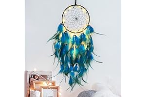 Hongyans Attrape de Rêves LED, Faite Main Capteur de Rêves en Plumes Lumineux Dream Catcher pour Chambre Maison Décoration Tenture Murale Mobile Decoratif Filles Enfants Cadeau