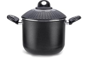 Pensofal Pentola PastaSì Single BioStone con coperchio colapasta 2 manici rivestimento effetto Pietra in alluminio antiaderente da induzione diametro 18 cm 3 litri