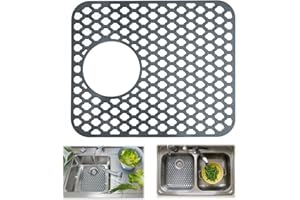 ADERTOS Silicone Sink Mat Folding Non-Slip Sink Protectors Kitchen Sink Protector Mat Silicone Mats Counter Protector for Bottom of Kitchen Sink, Dishes and Glassware Drain Mat - Grey, 34 x 29.5cm