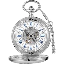 Orologio Da Tasca Vintage Stile Steampunk – Cassa Acciaio Argento, Numeri Romani, Movimento Meccanico A Carica Manuale