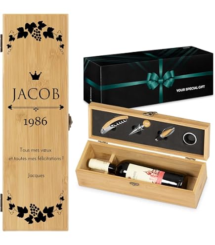 Winebox Coffret à Vin Gravé Bois Patong - Fermeture Sécurisée - Idée Cadeau Amateurs De Vin