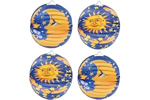 Bluelves Sankt Martin Laterne mit Mond Motiven, 4 Stück Mondlaterne Papier Lampion Ø 24cm - Papierlaterne für Sankt Martin und Halloween Laternenumzug Dekoration, Martinslaterne für Kinder