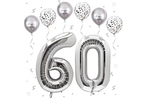 VUCDXOP Silber Luftballon 60, XXL Riesige Geburtstag Ballon 60, 40" - 101cm Ballon Zahl Deko Folienballon Zahlen 0 & 6, Geburtstagsdeko Jubiläum Party Deko, Fliegt mit Helium (Nummer 60)