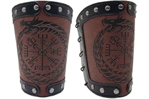 THAJALING Brazales de brújula rúnica vikinga, Armadura de Brazo de Cuero Vikingo nórdico, brazales de Cuero Medievales Armadura de Brazo, muñequeras de Cuero, brazaletes de Cuero de Grano Entero Hechos a Mano