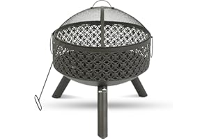 MaxxGarden Brasero Exterior - Chimenea Ø52 cm - Brasero protección contra chispas - Cuenco de luz con Rejilla para el jardín - Negro