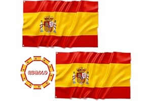 BIORYC ® 2 Uds. Bandera Grande para Exterior de Poliéster Densidad 110g/cm² reforzada + Regalo. Bandera España con 2 Ojales Metálicos. Ideal para Balcón. Spanish Flag. Mundial 2026 (90x150)