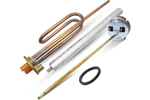DOJA Barcelona | Kit Resistencia Calentar Agua 1500W | Pack Resistencia Curva+Anodo de Magnesio+Junta Goma+Tornillo de Fijacion+Termostato Varilla 270mm | Termo Electrico | Repuesto de Termo Agua