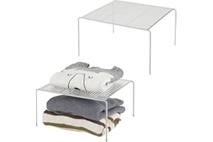 mDesign séparateur étagère pour garde-robe ou dressing (lot de 2) – organiseur d'armoire pratique en métal – aménageur de placard pour la chambre, la salle de bain ou la cuisine – gris clair