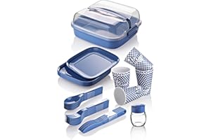 BEFA Picknick Set 6 Personen | BPA Frei | Camping Geschirr Set Gabel, Messer, Löffel, Teller, Becher | Picknickkorb | Picknicktasche