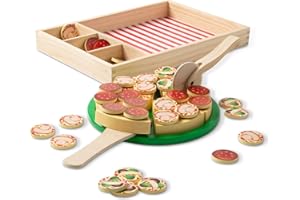 Melissa & Doug Drewniana Pizza | Zabawka dla dzieci | Zabawa w udawanie | Drewniane jedzenie do zabawy |Zabawy Montessori | Prezent dla dzieci w wieku 3 4 5 lat | Dla chłopca lub dziewczynki