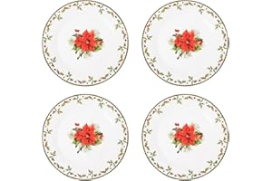 Harvey & Mason Set Of 4 Plates Christmas Holly Porcelain Festive Dinner Setting Xmas Decor
