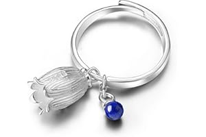 LOTUS FUN ✦ Geschenke für Frauen ✦Springlight S925 Sterling Silber Damen Ringe Bluebell Blume Offener Rings Handgemachte Ring Personalisierte Geschenke für Frauen, Geschenk für Sie.(Sliber)
