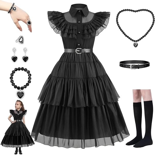 Ulikey Costume Halloween Bambina, Costume da Strega Bambina, Vestito da Ragno Nero con Bacchetta Magica e Cerchietto, Ragazze Costume da Strega per Halloween Carnevale Compleanni Cosplay Festa (140