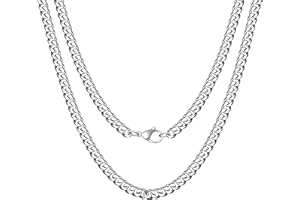 AFSTALR Cuban Link Chain for Men Silver Chains Mens Miami Necklace Stainless Steel Sturdy Chain Width 6/9mm,46/51/56/61cm Length
