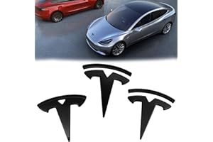 LEIKURVO 3 piezas Tesla Emblema Logo: Modelo 3 Auto Marca Etiqueta Frontal Capó Matrícula Frontal Maletero Volante Logo Pegatina Negro Mate Emblema Auto Accesorios Compatible con Tesla Model 3