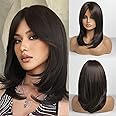 HAIRCUBE Long Brown Wigs for Women,Layered Synthetic Hair Wig with Bangs