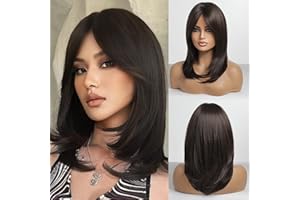 HAIRCUBE, Parrucca lunga castano scuro da donna, capelli sintetici, con frangia, per uso quotidiano