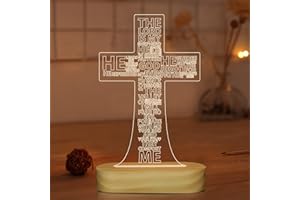LIGHTZZ Jesus Cross 3D Night Light, Christ Optical Illusion Lights, Warm White Wooden Handmade, The Lord Desk Lamps Room Home Decor Xmas Birthday Easter Gifts