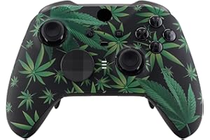 eXtremeRate Green Weeds Patterned Faceplate Cover, Soft Touch Front Housing Shell Case Replacement Kit for Xbox One Elite Series 2 Controller Model 1797 - Accent Rings Included