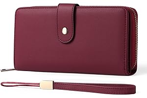 GAEKEAO Cartera de Mujer de Cuero, Monederos para Mujer de Gran Capacidad con Bloqueo RFID, Billetera Mujer con 14 Ranuras para Tarjetas y Bolsillo de Cremallera para Monedas