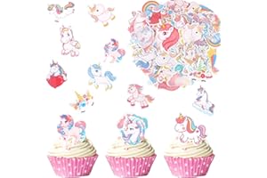 Catelves 80 Stück Einhorn Tortendeko Essbar, Einhorn Cupcake Deko, Einhorn Kuchendeko Essbar, Einhorn Cake Topper, Essbare Tortendeko Mädchen, Esspapier Einhorn Muffin Deko