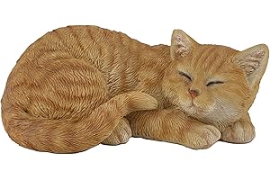 G&H Decor - Realistic 32cm Orange Tabby Cat Sleeping Garden Statue - Hand Painted Ginger Kitten Patio Figurine - Amazing Detail - Indoor or Outdoor Use - Frost and Fade Resistant Animal Lawn Ornament