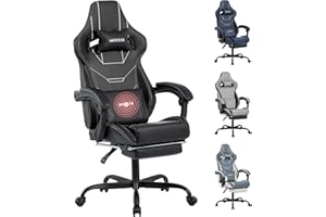 WOTSTA Gaming Stuhl Ergonomisch Gaming Chair Bürostuhl mit Fußstütze Racing Computerstuhl Höhenverstellbar Gepolstert Computerstuhl Lendenwirbelstütze Schwarz