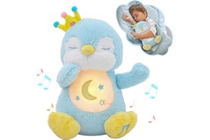 SEOSTO Peluche que Respira, Pingüinos Respiratorios Peluche Musical, Peluche de Nutria Dormida con Movimientos Respiratorios y Música Musical, Muñecas Relajantes para Bebés, Nuevos Regalos para Bebés (Azul)