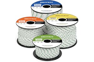 Brotree Cuerda Poliéster 4mm x 30m Blanco/Verde en Rollo - Cordón Trenzado Cuerda Multiusos para Exterior, Amarre, Nautica, Driza - 300KG Carga de Rotura