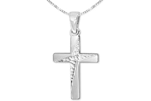 CLEVER SCHMUCK Halskette Kreuz 21 mm elegant verziert mit 4-fach Stern gemustert Kette Panzer 45 cm 925 Sterling Silber im Schmucketui