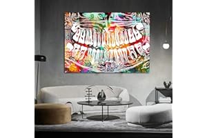 LYFCV Dente colorato Ridere Dentale Arte Dentista Pittura su Tela Arte Moderna Immagine della Parete per l'istruzione Medica Ufficio Home Decor 60X80 cm 24x32 Pollici Senza Cornice