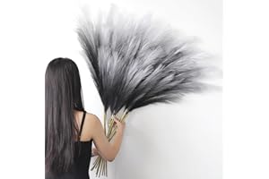 YiYa Pack of 12 Pampas Grass Artificial Flowers Decoration 113 cm Dried Flowers Large Colour Gradient Black Pampas Grass Decoration for Boho for Living Room Wedding Bedroom (Gradient Black-12 Pieces)