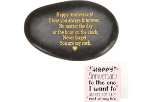 Chovbe Happy Anniversary Rock with Card for Her - I Love You Gifts, Greeting Anniversary Cards for Wife, Husband, Couple, You are My Rock Gift Decorative Stones