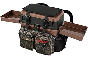 Arapaima Fishing Equipment® Boîte de pêche avec Compartiments | Sac pour Accessoires de pêche | Box et siège pour pêcheurs | Sac à Dos de pêche - Marron/Camouflage + 2 Plateaux latéraux