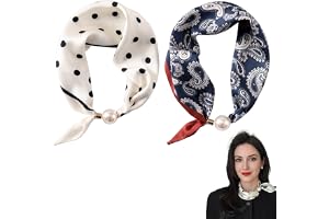 Uppsättning av 2 sidenscarf för kvinnor med magnetlås pärlor, elegant sidenscarf halsband sidenlook, Nickitduk med prickiga p