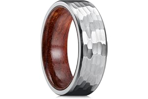 King Will NATURE 8mm Black/Silver Titanium Ring with Wood Inlay/Wood Inner Hole Wedding Band Ring for Men